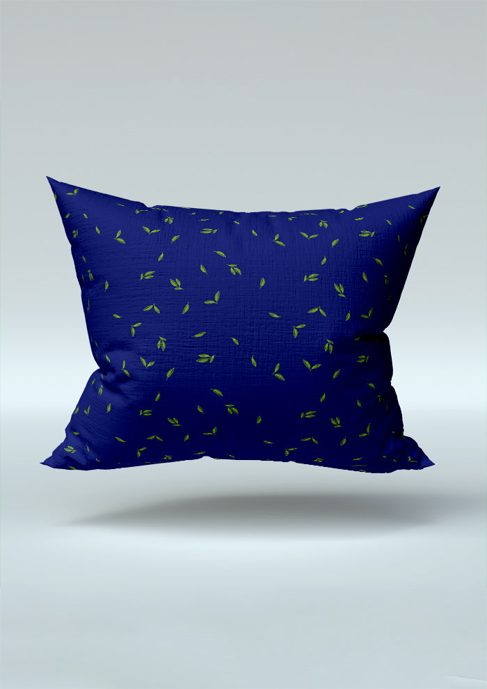 Cushion mockup featuring the Falling Leaves (Blue) pattern by Laura Hamzic, Australian surface pattern designer