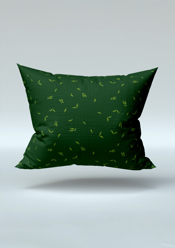 Cushion mockup featuring the Falling Leaves (Green) pattern by Laura Hamzic, Australian surface pattern designer