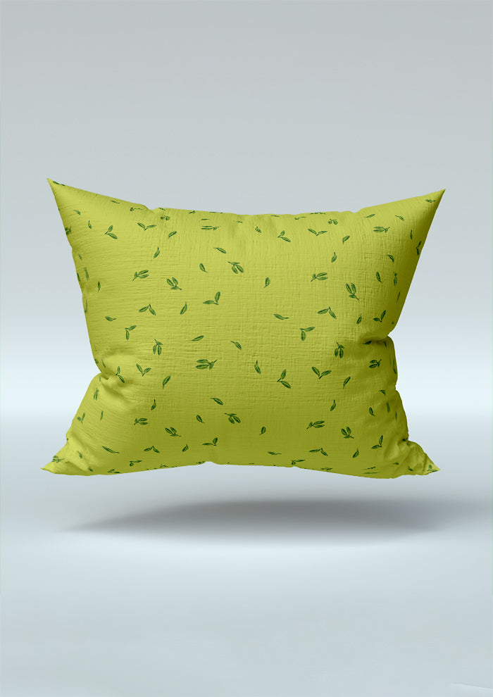 Cushion mockup showcasing the Falling Leaves (Yellow) pattern by Laura Hamzic, Australian surface pattern designer