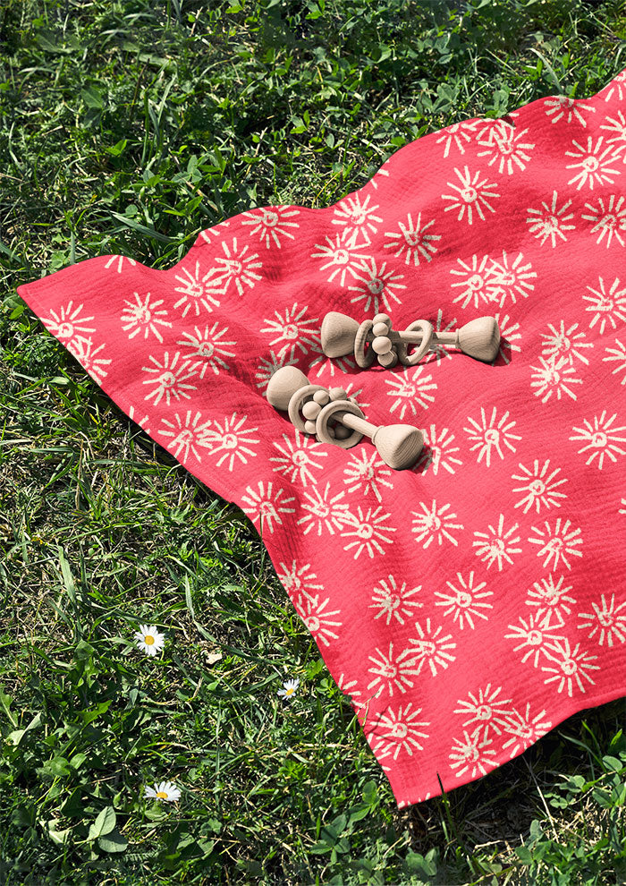Muslin featuring Flicker Flower Australian botanical pattern – eucalyptus blossoms drawn in coloured pencil, bursting with movement, joyful fabric for apparel and homewares.