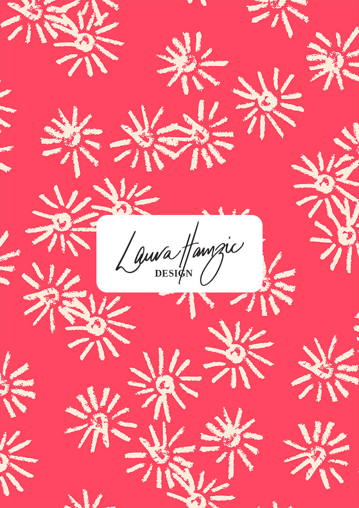 Flicker Flower surface pattern – inspired by blooming eucalyptus blossoms, bursting with light and movement. Loosely hand-drawn in coloured pencil for a joyful, spontaneous look. Australian botanical pattern design perfect for dresses, summer apparel, accessories, and homewares.