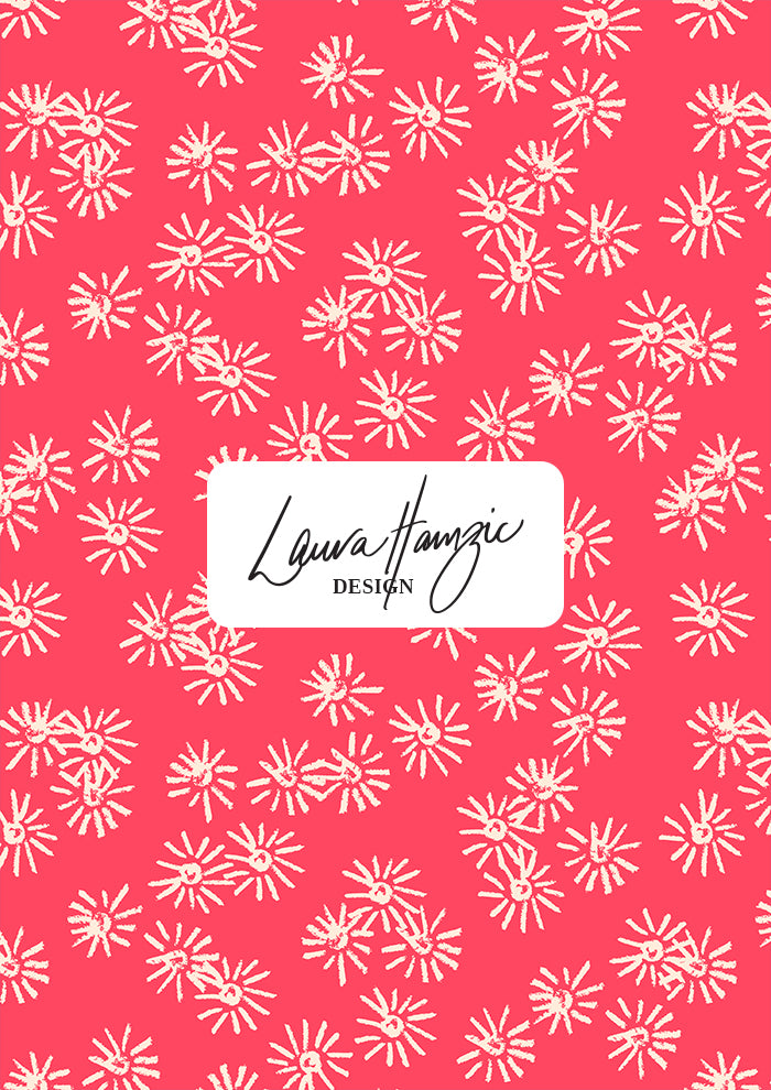 Flicker Flower surface pattern – inspired by blooming eucalyptus blossoms, bursting with light and movement. Loosely hand-drawn in coloured pencil for a joyful, spontaneous look. Australian botanical pattern design perfect for dresses, summer apparel, accessories, and homewares.
