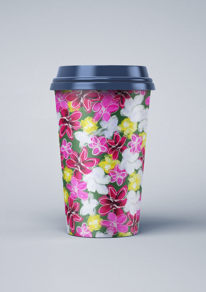 Australian Surface pattern designer - Laura Hamzic - Coffee Cup pattern design, Garden Party in green