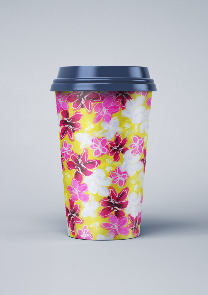 Australian Surface pattern designer - Laura Hamzic - Coffee Cup pattern design, Garden Party in yellow