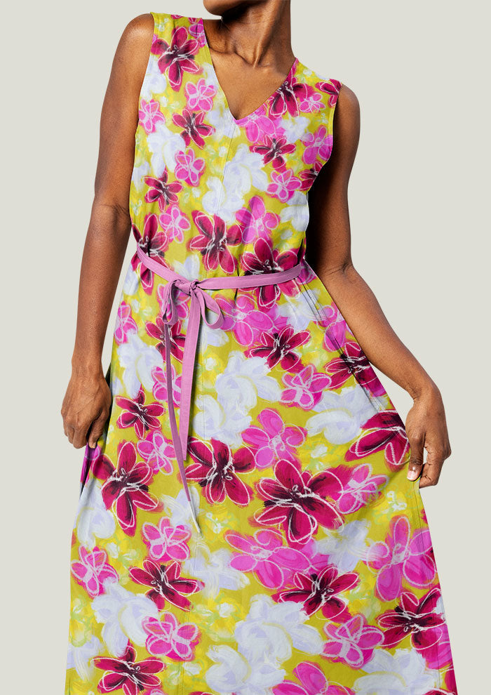 Australian Surface pattern designer - Laura Hamzic - Fun Vibrant swimwear pattern design, Garden Party in yellow