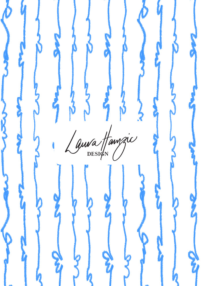 Garden Squiggle (Blue on White) - A Playful Hand-Drawn Pattern for Whimsical Spring Designs by Laura Hamzic - Preview in a Large Scale