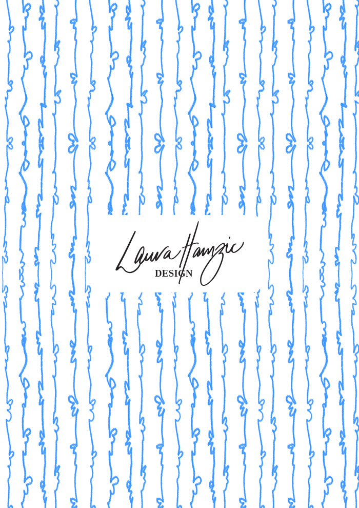 Garden Squiggle (Blue on White) - A Playful Hand-Drawn Pattern for Whimsical Spring Designs by Laura Hamzic - Preview in a Medium Scale