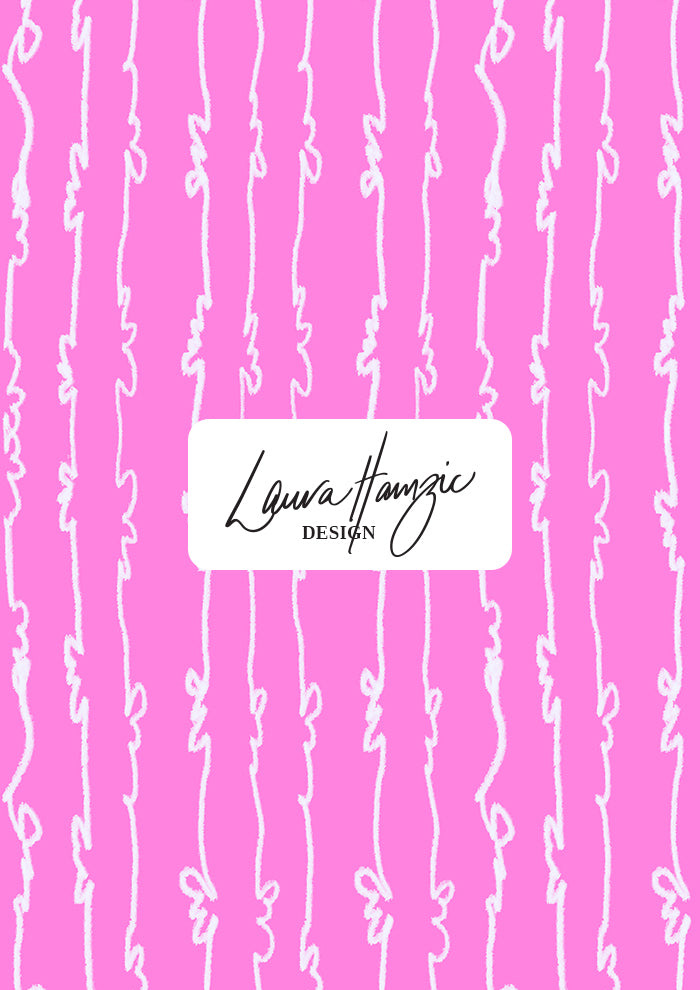 Garden Squiggle (White on Pink) - A Playful Hand-Drawn Pattern for Whimsical Spring Designs by Laura Hamzic - Preview in a Large Scale