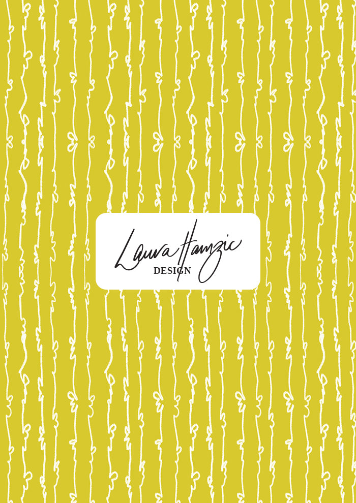 Garden Squiggle (White on Yellow) - A Playful Hand-Drawn Pattern for Whimsical Spring Designs by Laura Hamzic - Preview in a Medium Scale