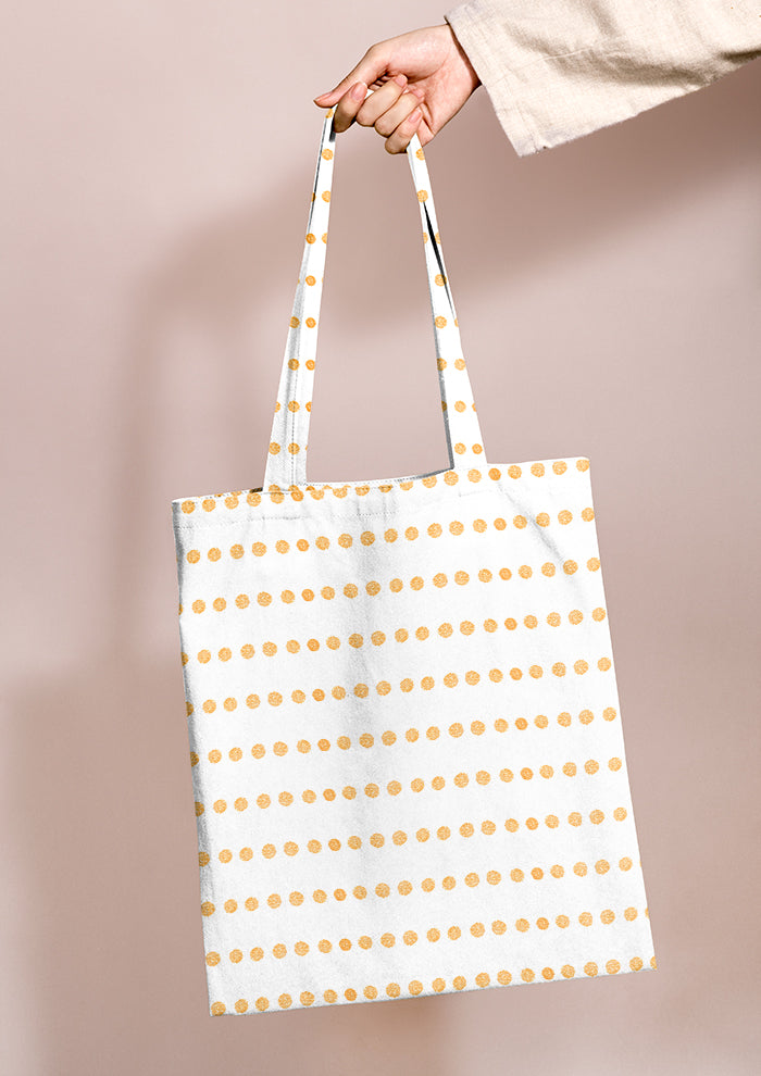 Tote bag mockup with the Grandma's Buttons pattern by Laura Hamzic, Australian surface pattern designer