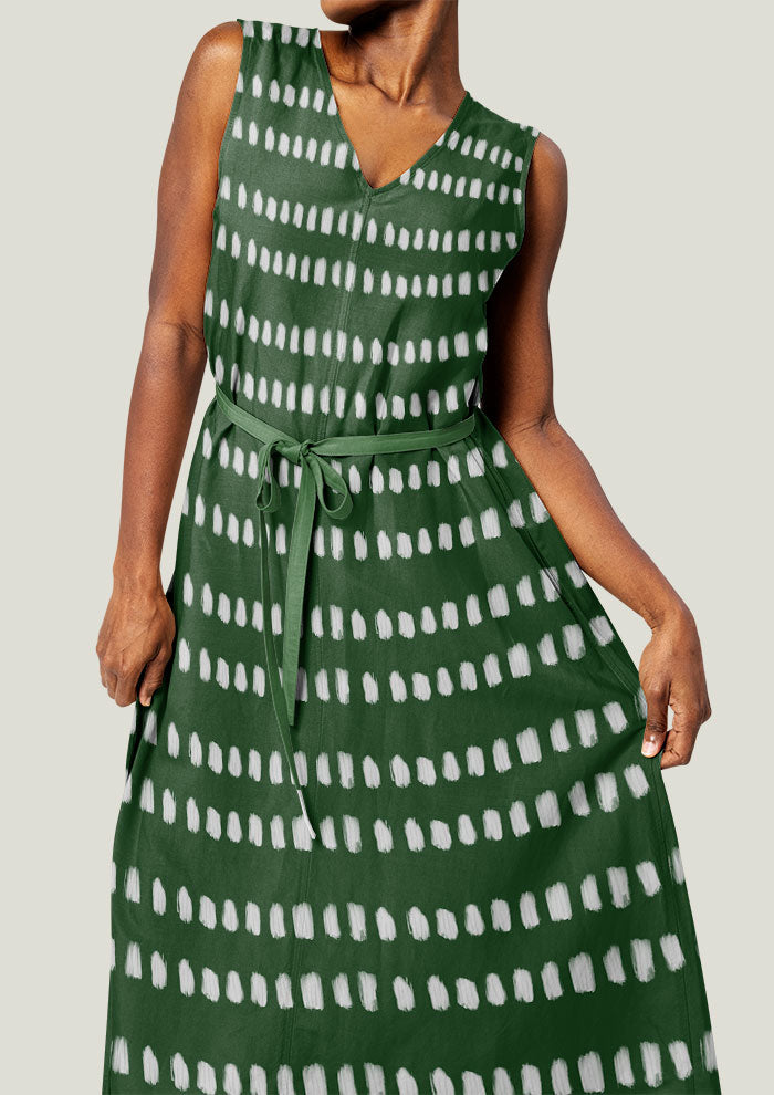 Dress mockup showcasing the Hatched Green pattern by Laura Hamzic, Australian surface pattern designer