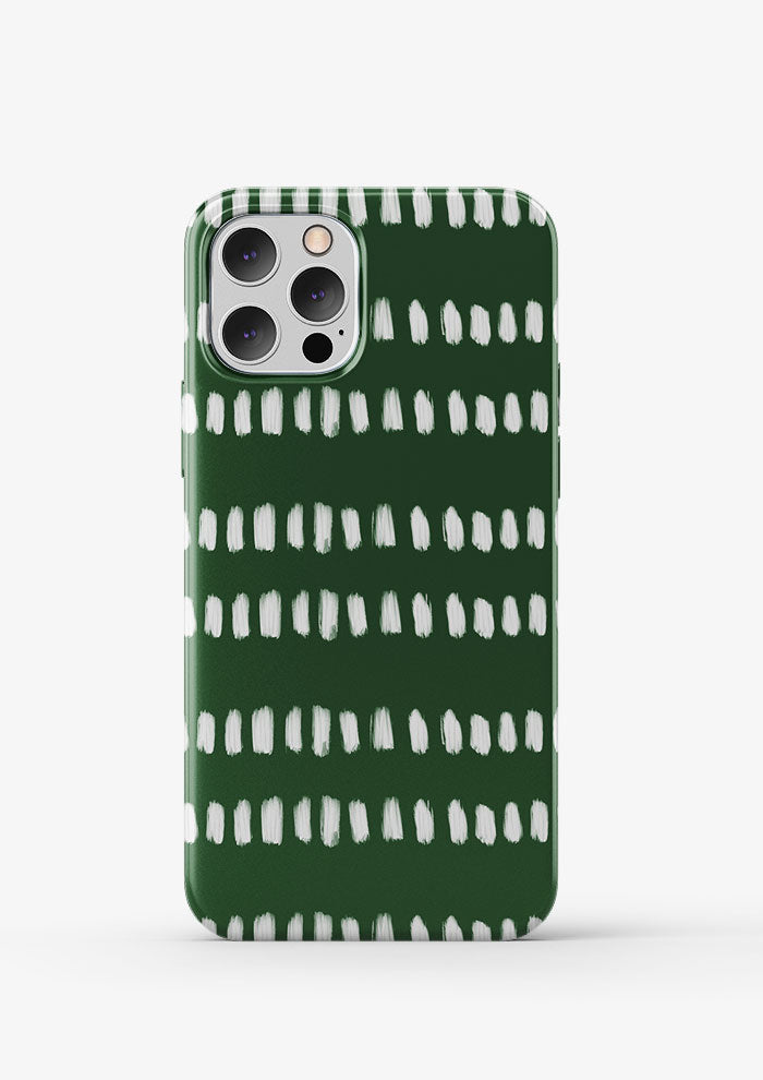 Phone case mockup with the Hatched Green pattern by Laura Hamzic, Australian surface pattern designer