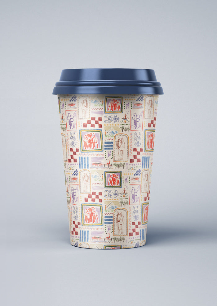 Coffee cup mockup featuring the Homegrown Days pattern by Laura Hamzic, Australian surface pattern designer