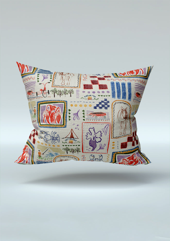 Cushion mockup showcasing the Homegrown Days pattern by Laura Hamzic, Australian surface pattern designer