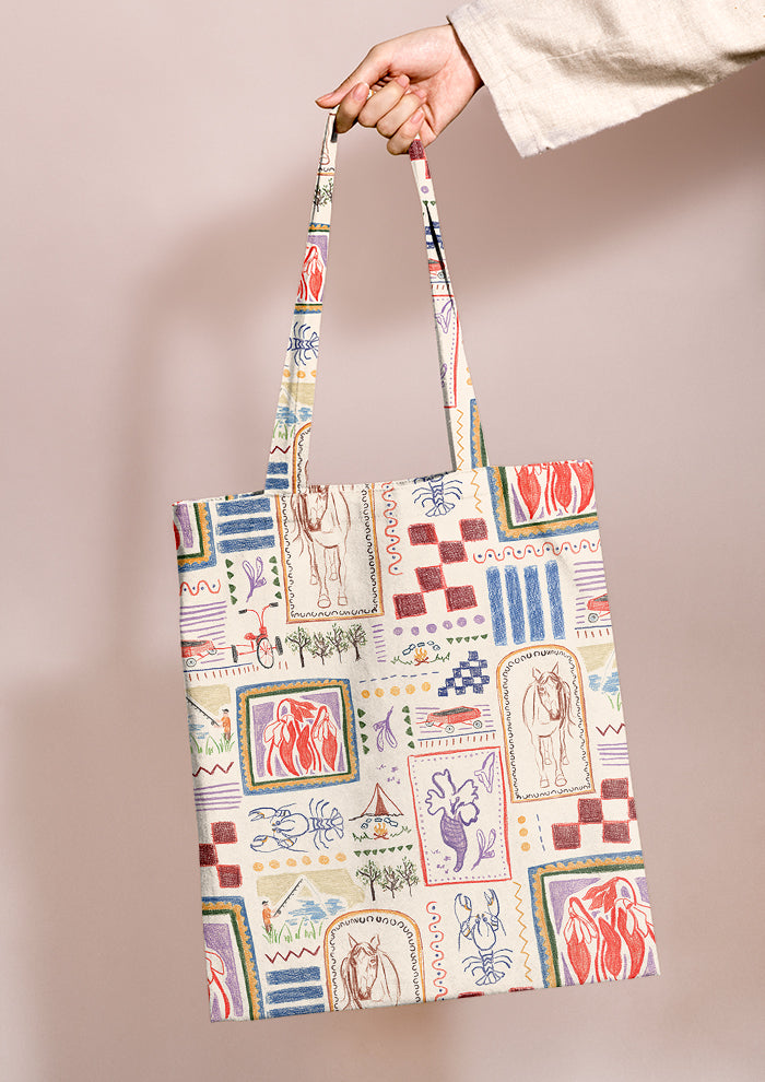 Tote bag mockup with the Homegrown Days pattern by Laura Hamzic, Australian surface pattern designer