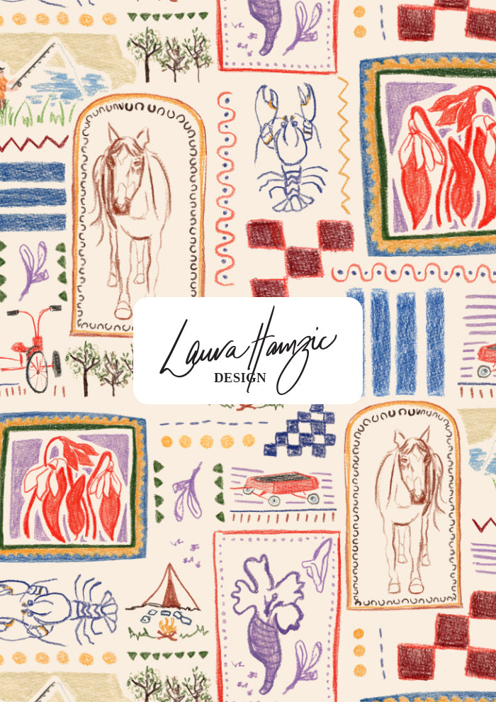 Medium-scale Homegrown Days pattern by Laura Hamzic, Australian surface pattern designer