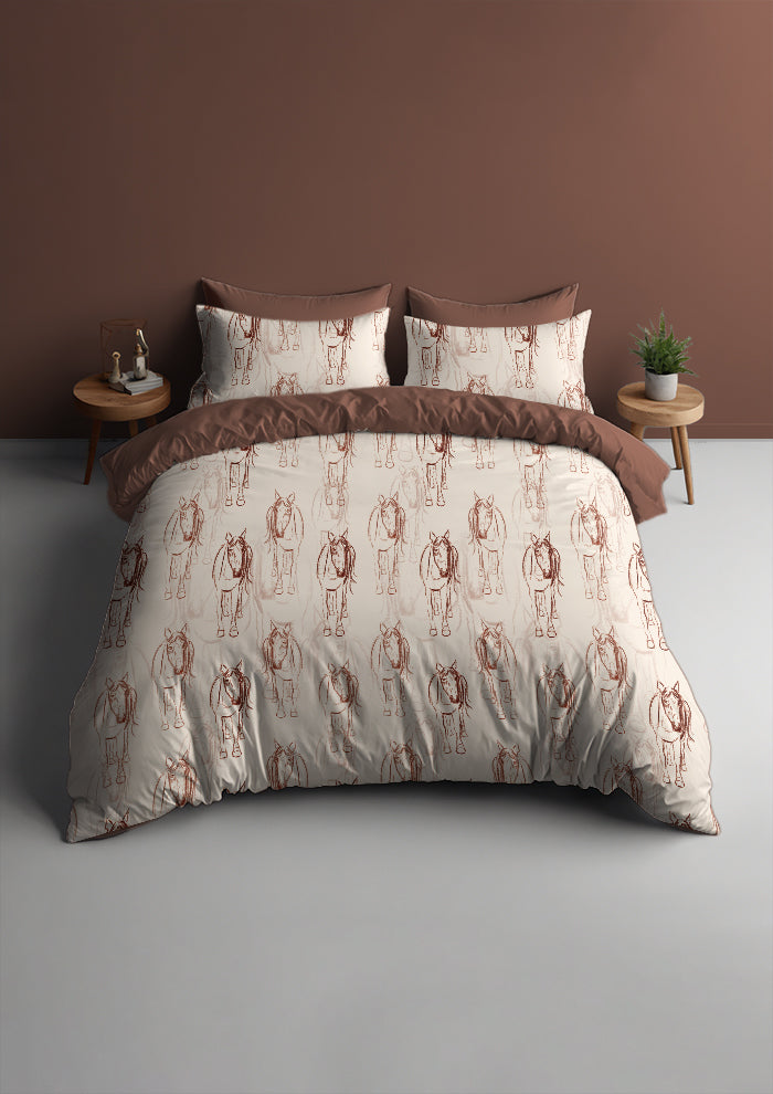 Bed mockup featuring the Horsing Around pattern by Laura Hamzic, Australian surface pattern designer