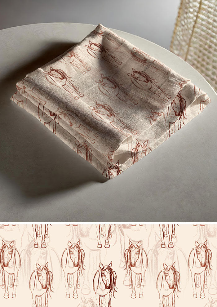 Tea towel mockup with the Horsing Around pattern by Laura Hamzic, Australian surface pattern designer