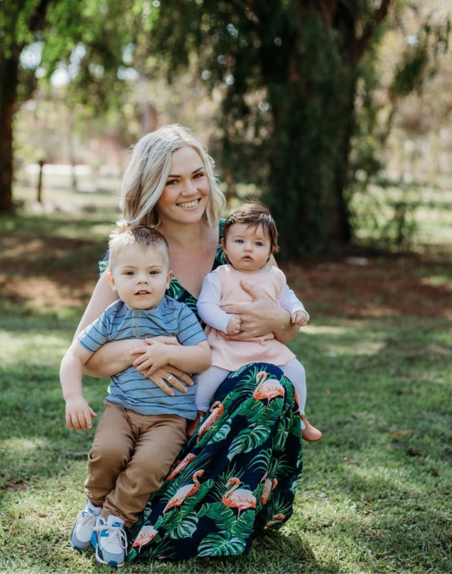 Laura Hamzic, Brisbane-based artist and surface pattern designer, with her family—sharing the inspiration behind her custom artwork and designs.