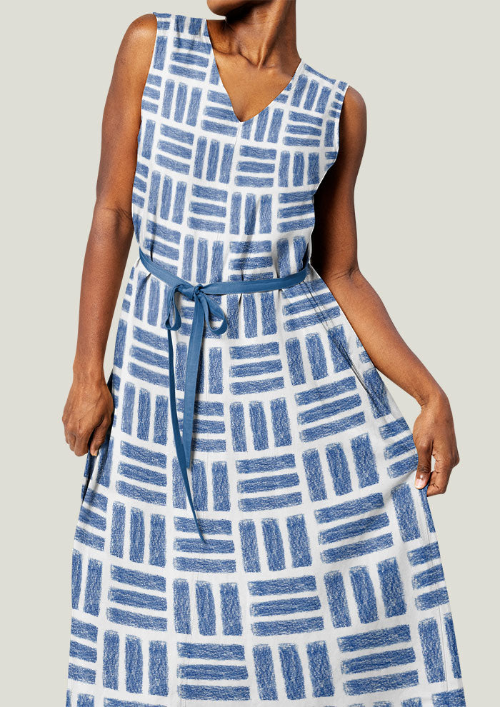 Dress mockup featuring the Leotard Lines pattern by Laura Hamzic, Australian surface pattern designer