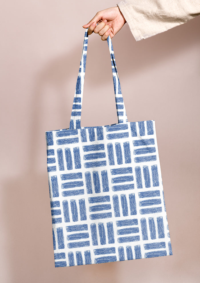 Tote bag mockup showcasing the Leotard Lines pattern by Laura Hamzic, Australian surface pattern designer