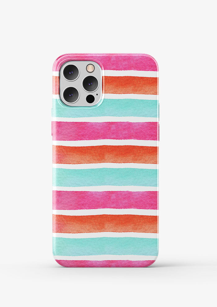 Phone case featuring Lovers Stripe pattern, wide, bold watercolour stripes with playful summer colours, bringing a burst of energy and joy to any design.