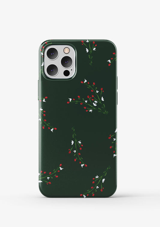 Phone case mockup featuring the Mock Orange Berries (Green) pattern by Laura Hamzic, Australian surface pattern designer