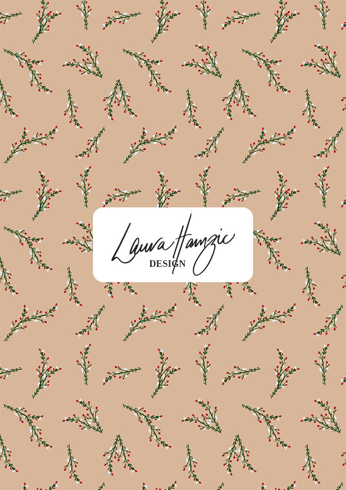 Small-scale Mock Orange Berries on Beige pattern by Laura Hamzic, Australian surface pattern designer