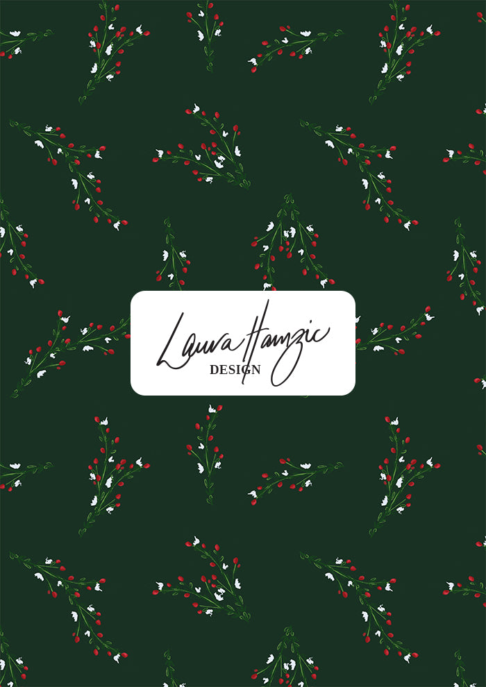 Medium-scale Mock Orange Berries design on green with balanced florals and berries