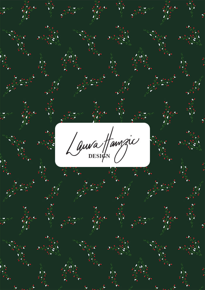 Small-scale Mock Orange Berries design on green with balanced florals and berries