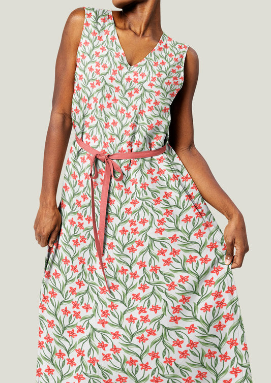 Overgrown Garden floral dress featuring trailing watercolour flowers — spring fashion print by Australian surface pattern artist.