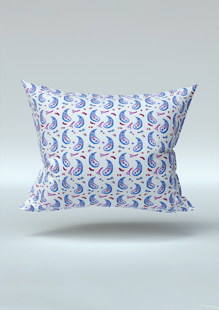 Pink and purple Paisley Parade pattern on cushion mockup. Pattern design by Laura Hamzic, Australian Artist.