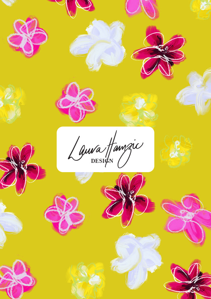 Petal Parade pattern design in a Yellow colourway by Laura Hamzic - Australian Artist
