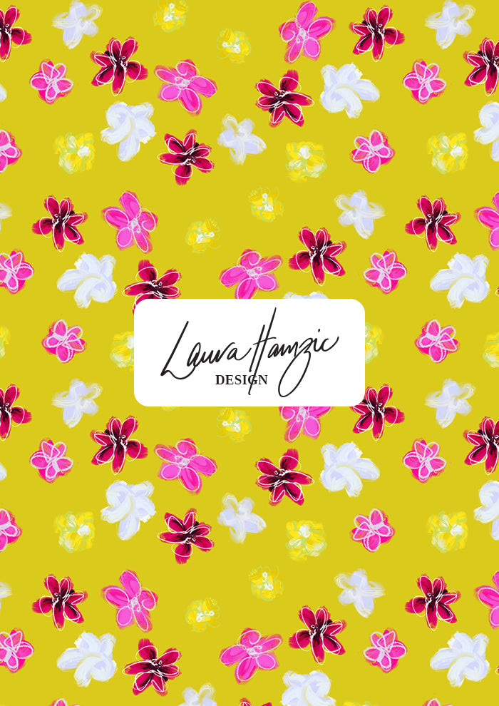 Petal Parade pattern design in a Yellow colourway by Laura Hamzic - Australian Artist - Large Scale