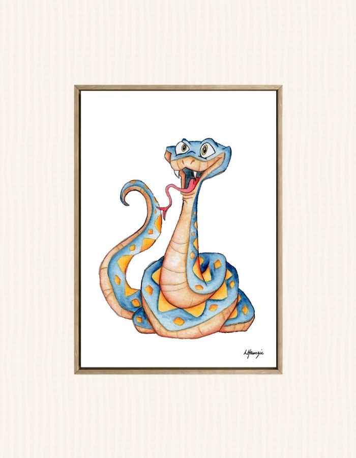 Blue and Yellow Snake with diamond pattern - painted by Aussie Artist Laura Hamzic
