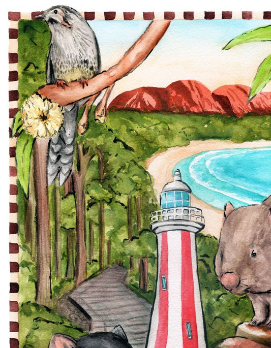 Tasmania travel souvenir print capturing wilderness, mountains and coastal beauty