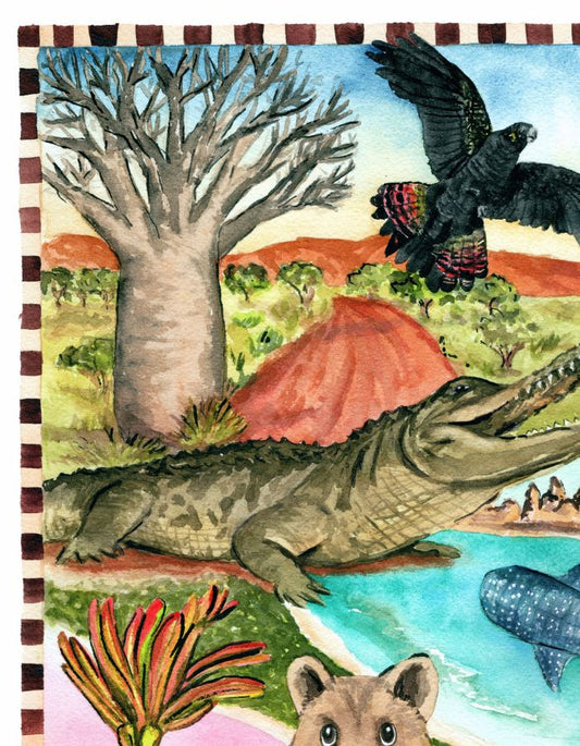 WA travel souvenir print capturing beaches, native flora and remote scenery