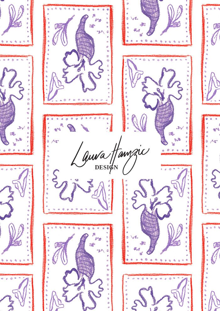 Large-scale Purple Rain pattern by Laura Hamzic, Australian surface pattern designer