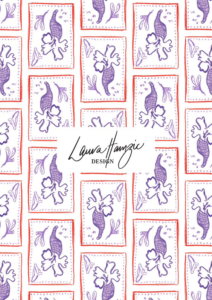 Medium-scale Purple Rain pattern by Laura Hamzic, Australian surface pattern designer