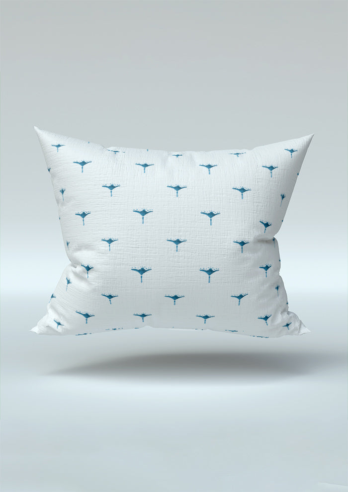 Denim Sea Petal pattern on cushion mockup. Pattern design by Laura Hamzic, Australian Artist.