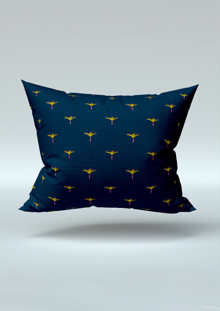 Pink and green Sea Petal pattern on navy, cushion mockup. Pattern design by Laura Hamzic, Australian Artist.