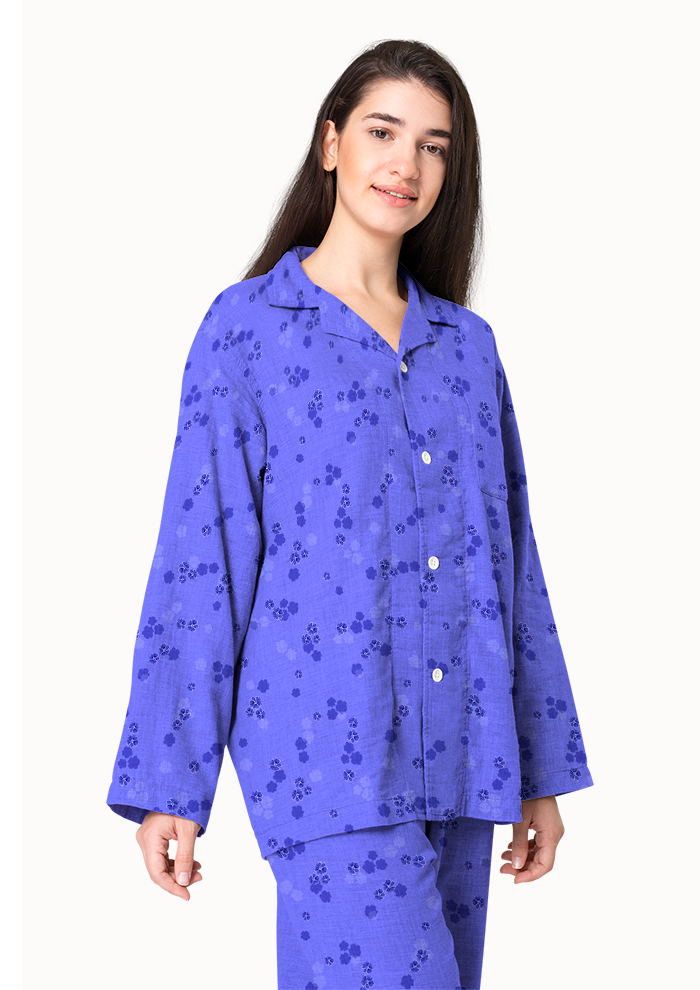 Women's pajamas mockup with the Speckled Blooms pattern by Laura Hamzic, Australian surface pattern designer