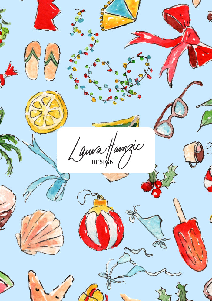 Colourful summer christmas pattern, playful Australian coastal Christmas design by Brisbane Artist Laura Hamzic