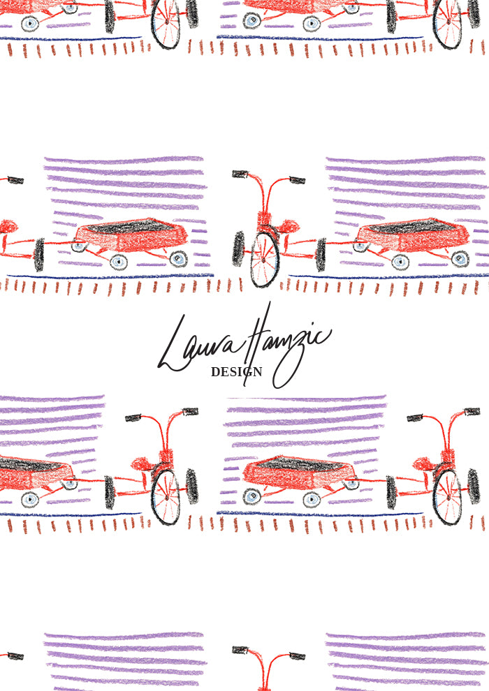 Large-scale Trike Tracks pattern by Laura Hamzic, Australian surface pattern designer