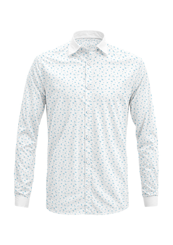 Wanderbloom pattern design by Laura Hamzic - whimsy australian pattern on a mens shirt