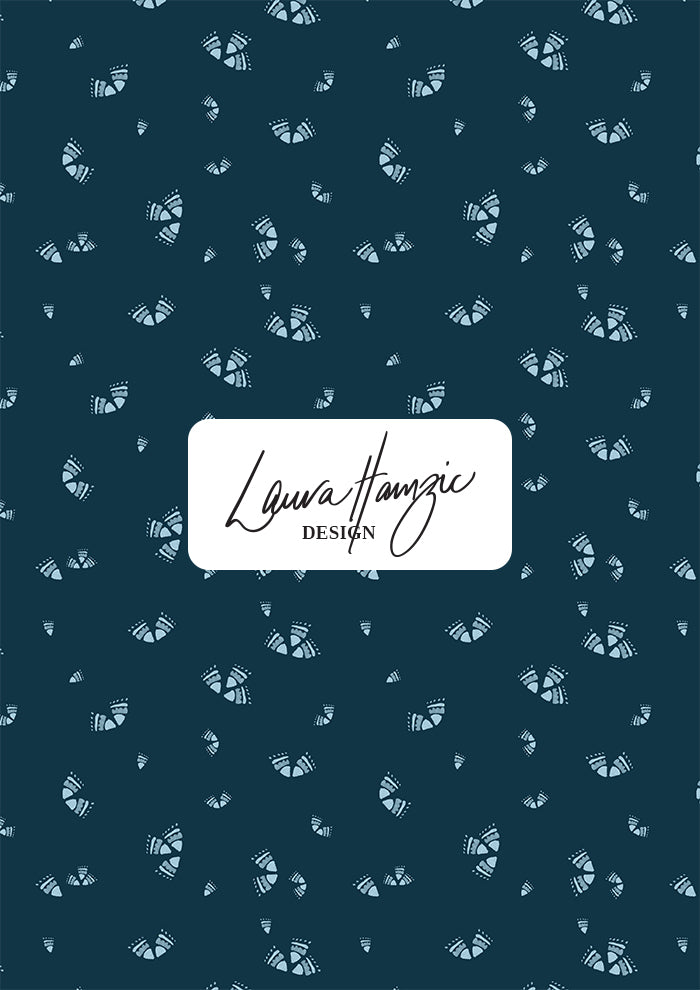 Australian pattern design by Laura Hamzic - Wanderbloom features playful watercolour eucalypt blossoms scattered organically across the surface