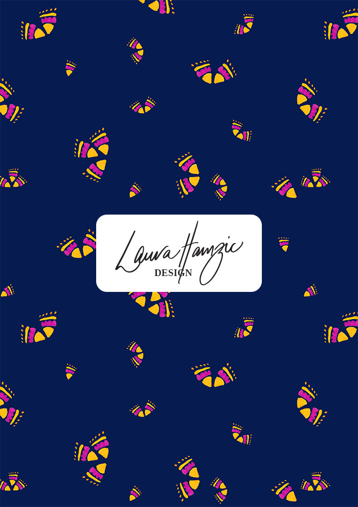 Australian pattern design by Laura Hamzic - Wanderbloom features playful watercolour eucalypt blossoms scattered organically across the surface