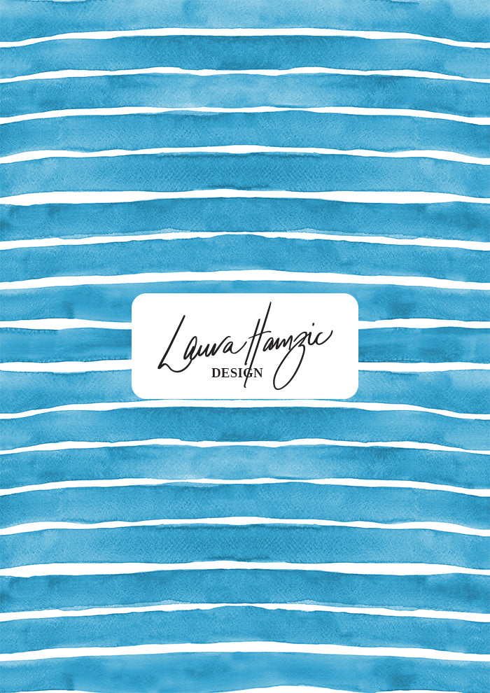 Denim Washed Stripe watercolour pattern, medium scale, for decor. Pattern design by Laura Hamzic, Australian Artist.