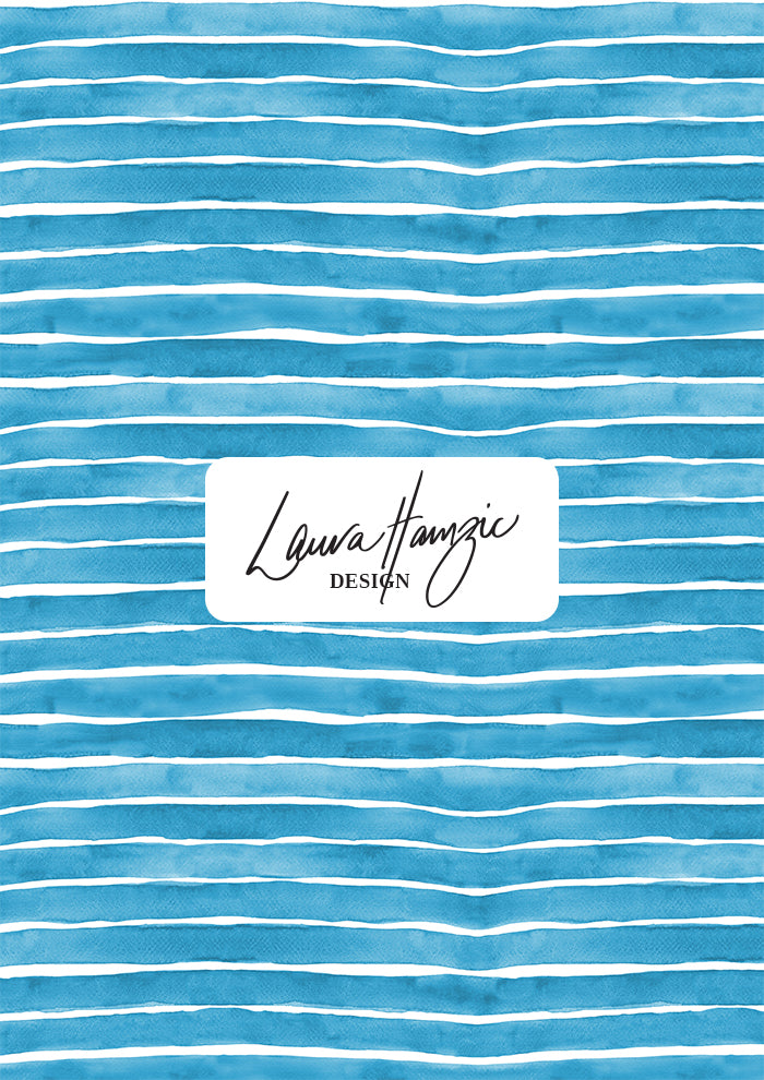 Denim Washed Stripe watercolour pattern, small scale, for fabrics. Pattern design by Laura Hamzic, Australian Artist.