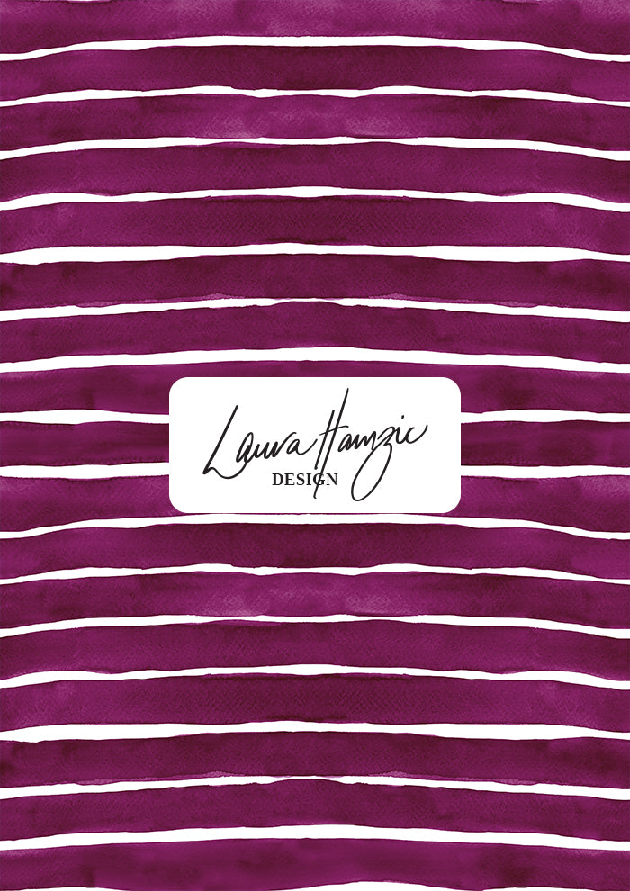 Mulberry Washed Stripe watercolour pattern, medium scale, for decor. Pattern design by Laura Hamzic, Australian Artist.